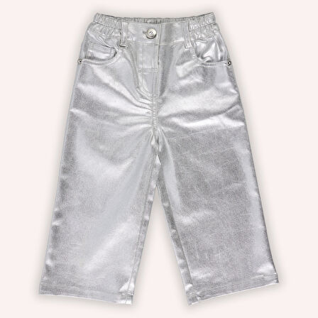 Kız Çocuk Gümüş Varak Denim Pantolon Gri