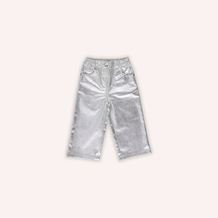 Kız Çocuk Gümüş Varak Denim Pantolon Gri