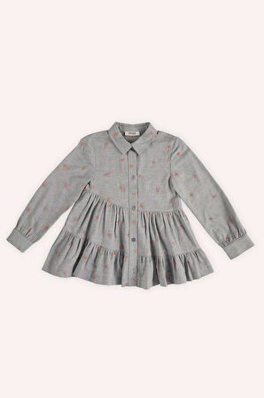 Kız Çocuk Yakalı Gömlek Elbise Gri