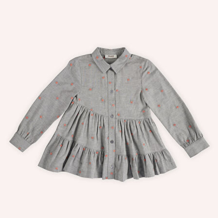 Kız Çocuk Yakalı Gömlek Elbise Gri