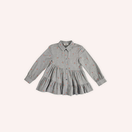 Kız Çocuk Yakalı Gömlek Elbise Gri