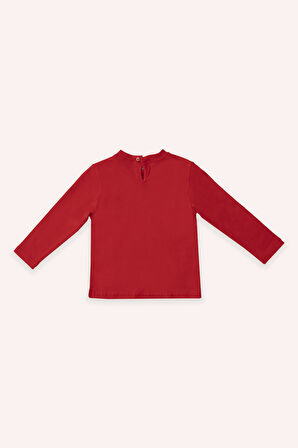 Kız Çocuk Yuvarlak Yakalı, Uzun Kollu T-Shirt Kırmızı