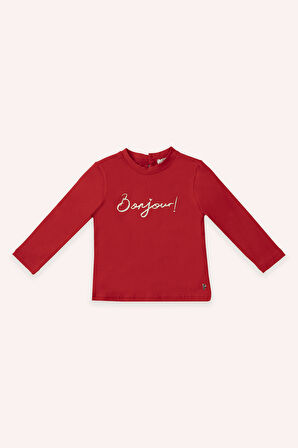 Kız Çocuk Yuvarlak Yakalı, Uzun Kollu T-Shirt Kırmızı