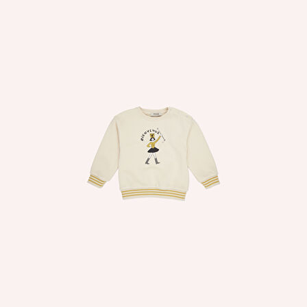 Kız Çocuk Baskı, Triko Detaylı Sweatshirt Bej