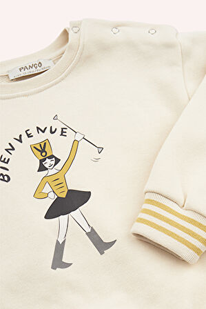 Kız Çocuk Baskı, Triko Detaylı Sweatshirt Bej