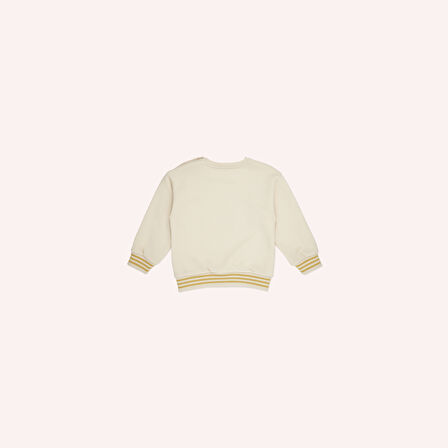 Kız Çocuk Baskı, Triko Detaylı Sweatshirt Bej
