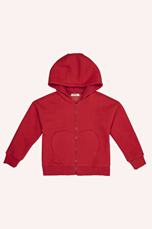 Kız Çocuk Kapşonlu Sweatshirt Kırmızı