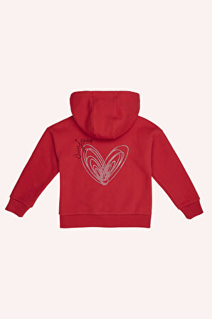 Kız Çocuk Kapşonlu Sweatshirt Kırmızı