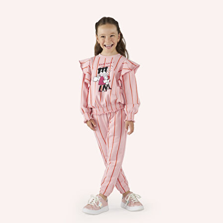 Kız Çocuk Çizgili Eşofman Altı Pembe