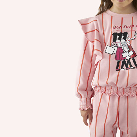 Kız Çocuk Çizgili Eşofman Altı Pembe