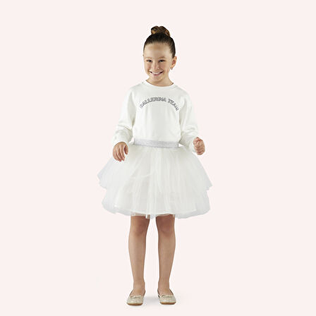 Kız Çocuk Nakış Detaylı Sweatshirt Ekru