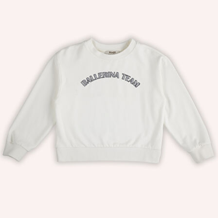 Kız Çocuk Nakış Detaylı Sweatshirt Ekru