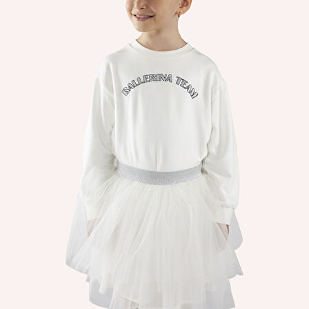 Kız Çocuk Nakış Detaylı Sweatshirt Ekru