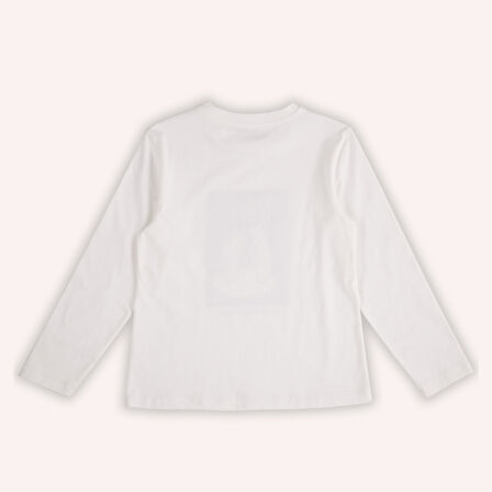 Kız Çocuk Sim Baskı Detaylı T-Shirt Ekru