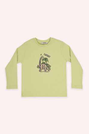 Erkek Çocuk Dinazor Baskılı Pijama Takımı Yeşil