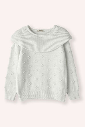 Kız Çocuk Dokulu Triko Kazak Bej