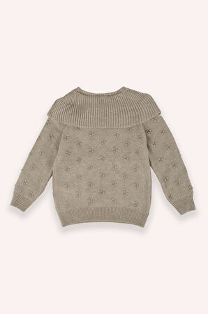 Kız Çocuk Dokulu Triko Kazak Bej