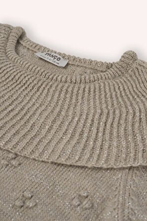 Kız Çocuk Dokulu Triko Kazak Bej