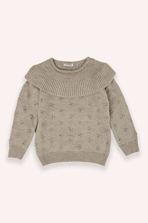 Kız Çocuk Dokulu Triko Kazak Bej