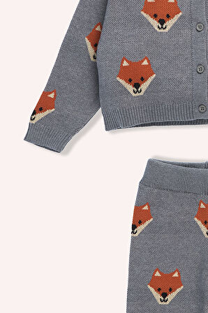 Kız Çocuk Tilki Desenli 2'li Triko Takım Gri