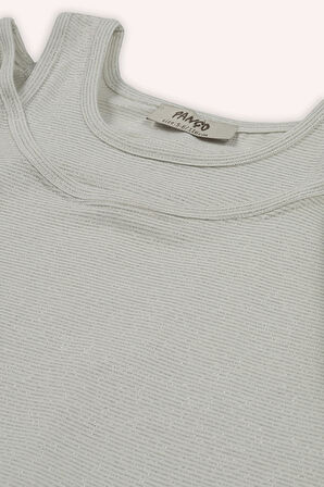 Kız Çocuk Kolları Pencere Detaylı T-Shirt Ekru