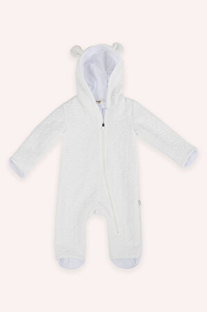 Kız Çocuk Fermuarlı Tulum Beyaz