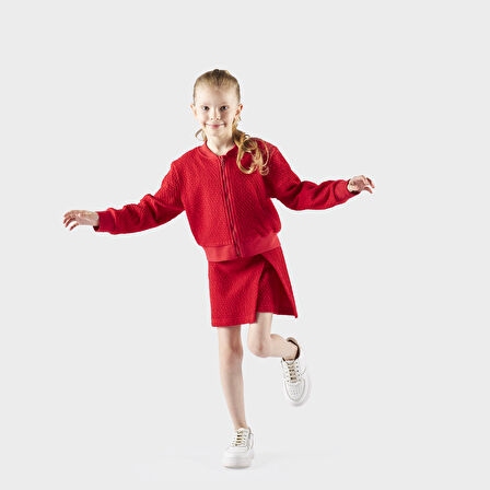 Kız Çocuk Dokulu Fermuarlı Sweatshirt Beyaz