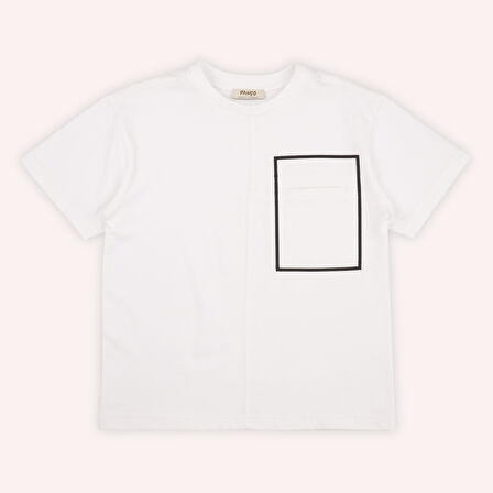 Erkek Çocuk Cep Detaylı T-Shirt Ekru