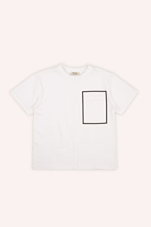 Erkek Çocuk Cep Detaylı T-Shirt Ekru