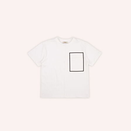 Erkek Çocuk Cep Detaylı T-Shirt Ekru