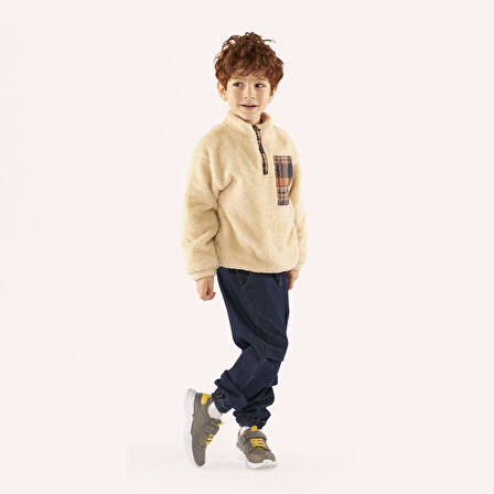 Erkek Çocuk Peluş Sweatshirt Bej