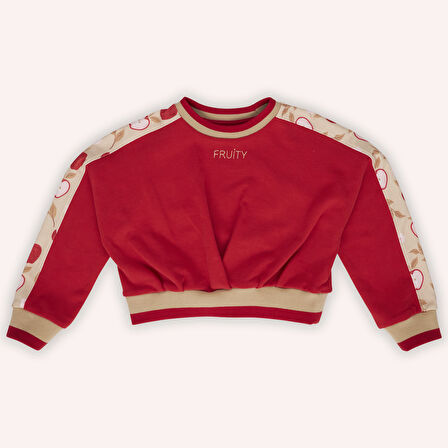 Kız Çocuk Kolları Parça Detaylı Sweatshirt Kırmızı
