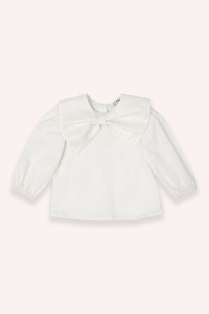 Kız Çocuk Fiyonk Detaylı Bluz Beyaz