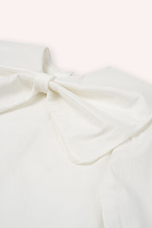 Kız Çocuk Fiyonk Detaylı Bluz Beyaz