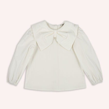 Kız Çocuk Fiyonk Detaylı Bluz Beyaz