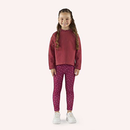 Kız Çocuk Yakası Fırfır Detaylı Sweatshirt Bordo