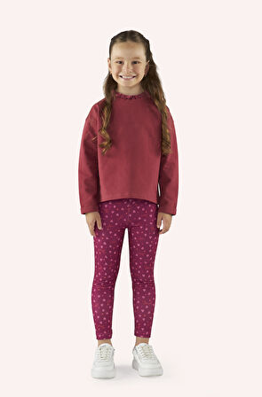 Kız Çocuk Yakası Fırfır Detaylı Sweatshirt Bordo
