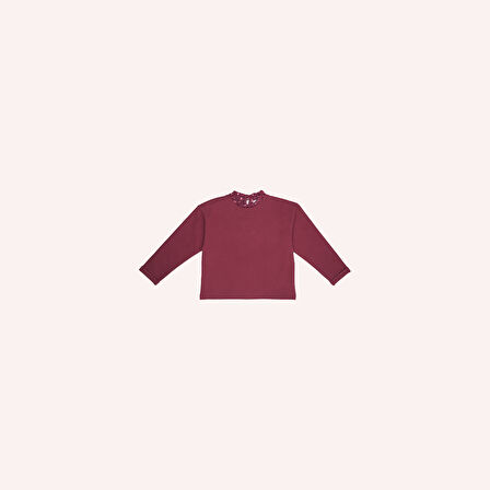 Kız Çocuk Yakası Fırfır Detaylı Sweatshirt Bordo