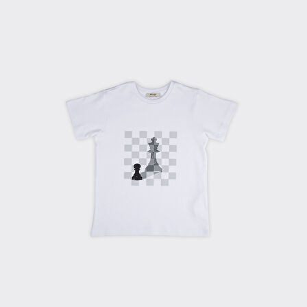 Erkek Çocuk Satranç Baskılı Pijama Üstü Beyaz