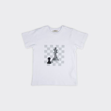 Erkek Çocuk Satranç Baskılı Pijama Üstü Beyaz