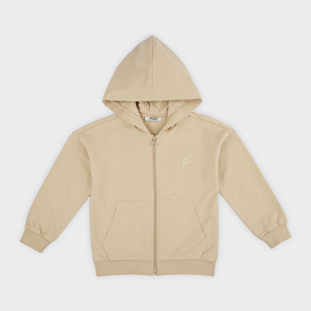 Erkek Çocuk Fermuarlı Sweatshirt Bej