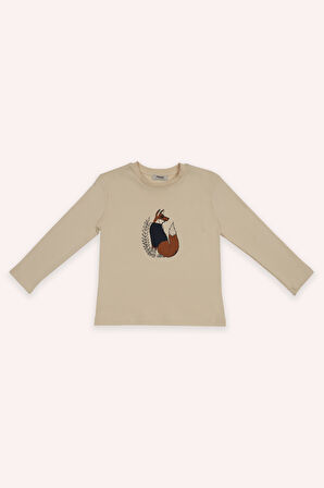 Erkek Çocuk Tilki Baskılı Pijama Takımı Bej