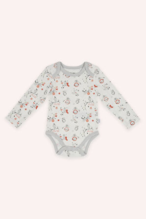 Erkek Çocuk Desenli Ve Düz 2'li Body Set Ekru