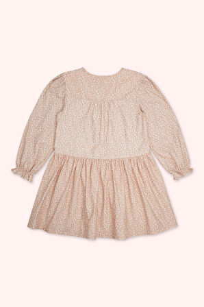 Kız Çocuk Çiçek Desenli Elbise Bej