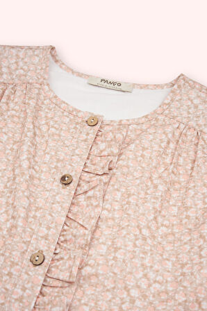 Kız Çocuk Çiçek Desenli Elbise Bej