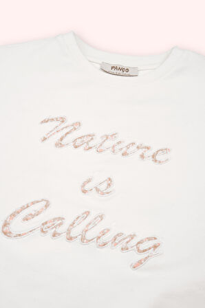 Kız Çocuk Nakış Detaylı Sweatshirt Ekru