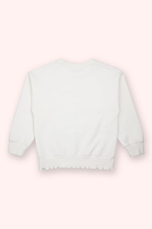Kız Çocuk Nakış Detaylı Sweatshirt Ekru