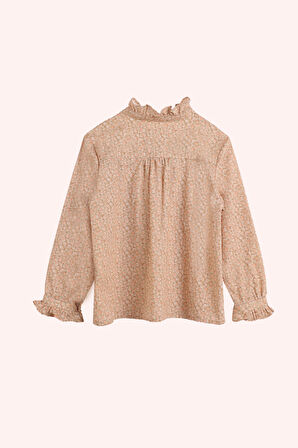 Kız Çocuk Çiçek Desenli Gömlek Bej