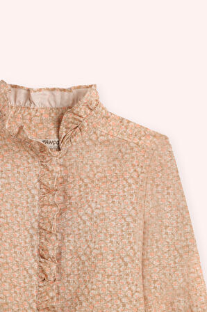 Kız Çocuk Çiçek Desenli Gömlek Bej