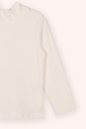 Kız Çocuk Yumuşak Dokulu Uzun Kollu T-Shirt Ekru